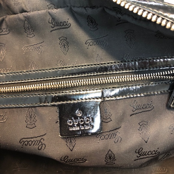 Gucci black pattern leather red bamboo handle - Picture 3 of 8